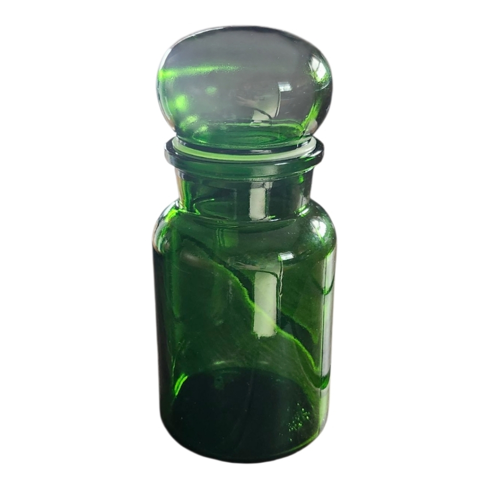 Vintage Danish Modern Green Glass Apothecary Jar Made In Belgium